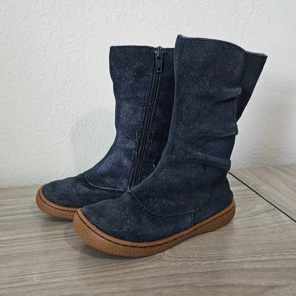 Livie & Luca Navy Blue Glitter Suede Boots Girls US Size 10 Side Zipper